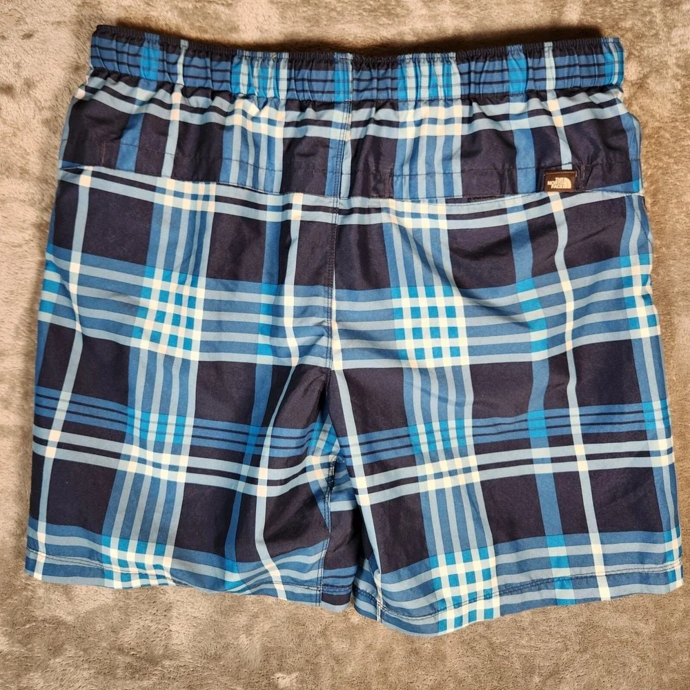 The North Face Swim Trunks Men's Large 36X8 Blue‎ Plaid Board Shorts Pockets